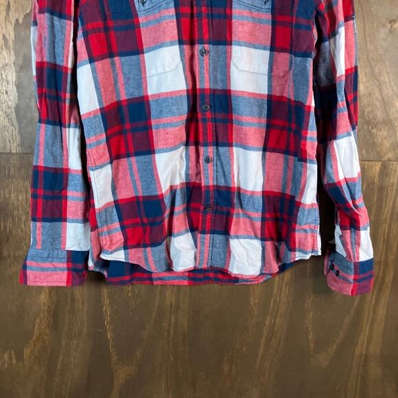 Express Mens Shirt Red White Blue Plaid Button Down Flannel 100% Cotton M - Picture 3 of 12